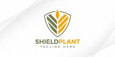 Agriculture Plant With Shield Logo Design