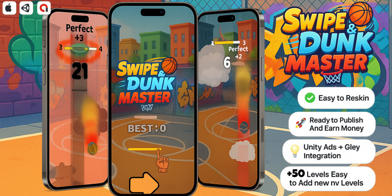Swipe And Dunk Master - Casual Mobile Unity Game