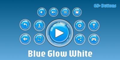 Blue Glow White Game UI Buttons Pack - AI EPS PNG