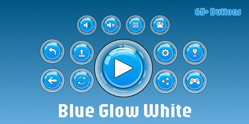 Blue Glow White Game UI Buttons Pack - AI EPS PNG