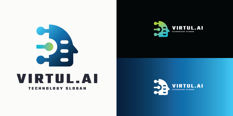 Modern AI Brain and Head Logo