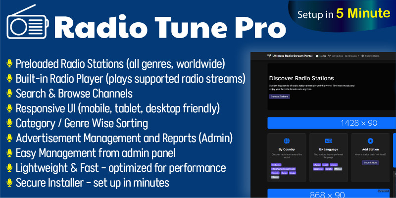 Radio Tune Pro - Radio Streaming Portal PHP