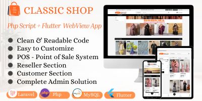 Classic Shop - PHP Script And Flutter Webview App