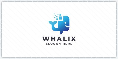 Modern Whale Logo - Digital Pixel Design