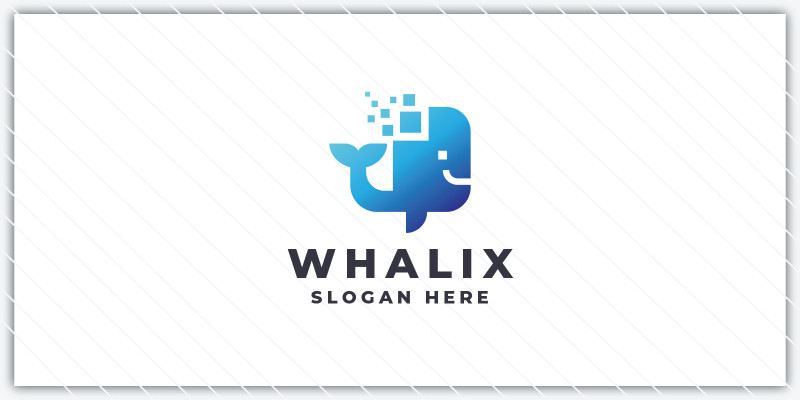 Modern Whale Logo - Digital Pixel Design