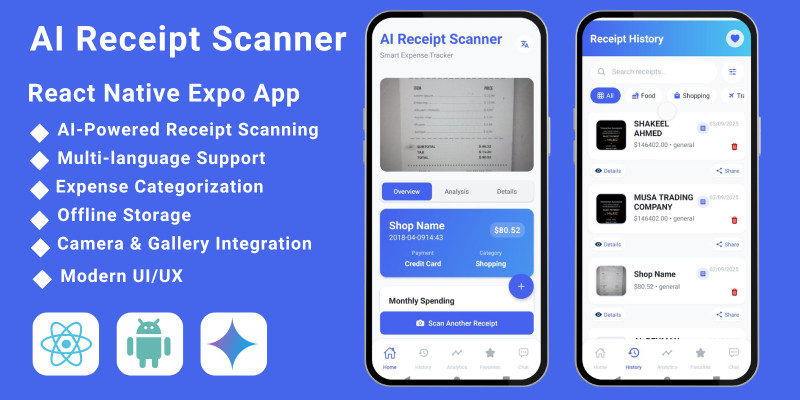 AI Receipt Scanner React Native Expo App