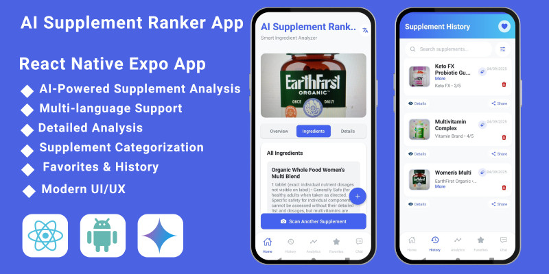 AI Supplement Ranker React Native Expo App 