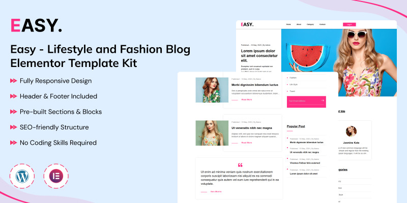 Easy - Lifestyle and Fashion Blog Elementor Kit
