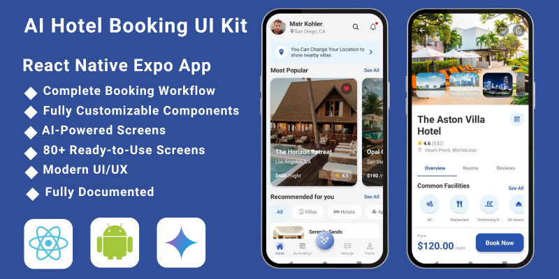 AI Hotel Booking UI Kit  - React Native