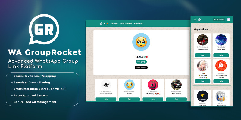 WA GroupRocket - WhatsApp Group Link Platform