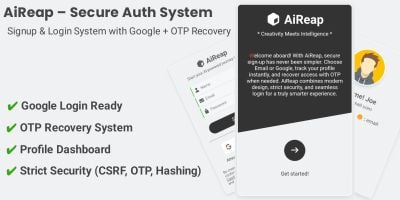 Aireap – Secure PHP User Auth System with OTP 
