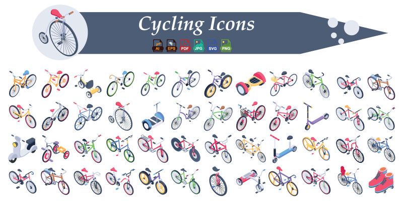 Cycling Isometric Icons Pack