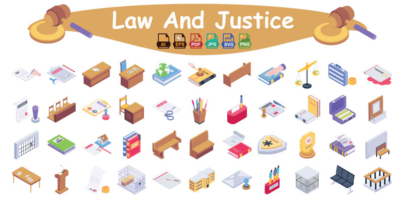 Law And Justice Isometric Icons Pack