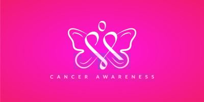 Cancer Awareness Logo Cancer Ribbon with Butterfly
