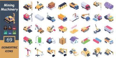 ​Mining Machinery Isometric Icons Pack 