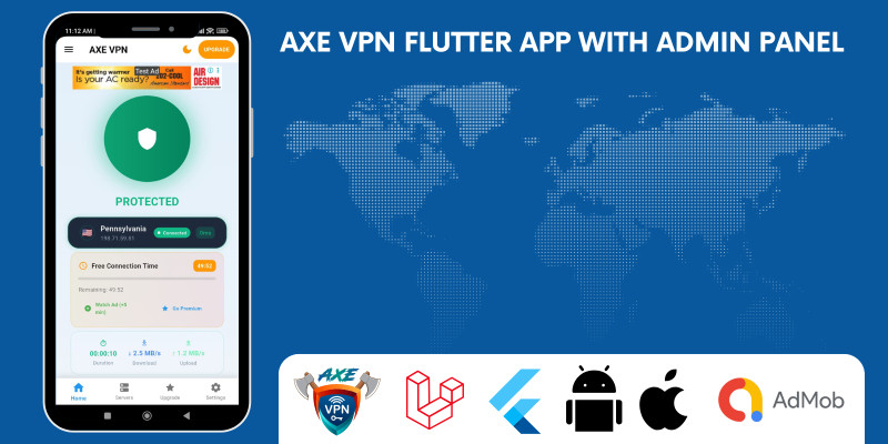 Axe VPN Flutter App With Admin Panel 