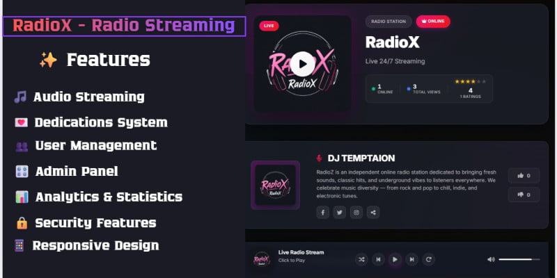 RadioX - Radio Streaming PHP Script