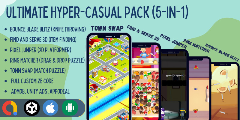 Ultimate Hyper-Casual Pack 5-in-1 Unity Games