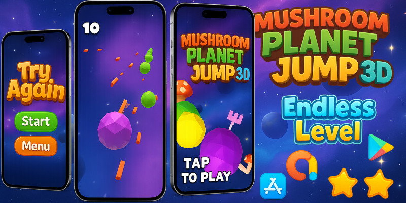 Mushroom Planet Jump 3D Casual Game