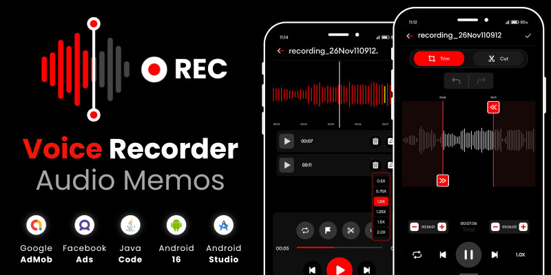 MJ Voice Recorder Audio Memos AdMob FB Ads Android