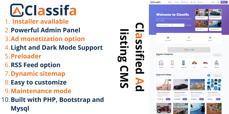Classifa - PHP Classified Ad listing CMS