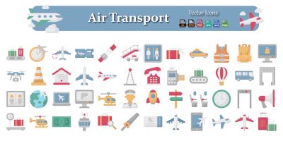 Air Transport Icons Set – Airline Logistics Vect