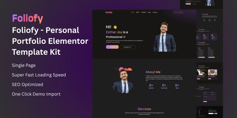 Foliofy- Personal Portfolio Elementor Template Kit