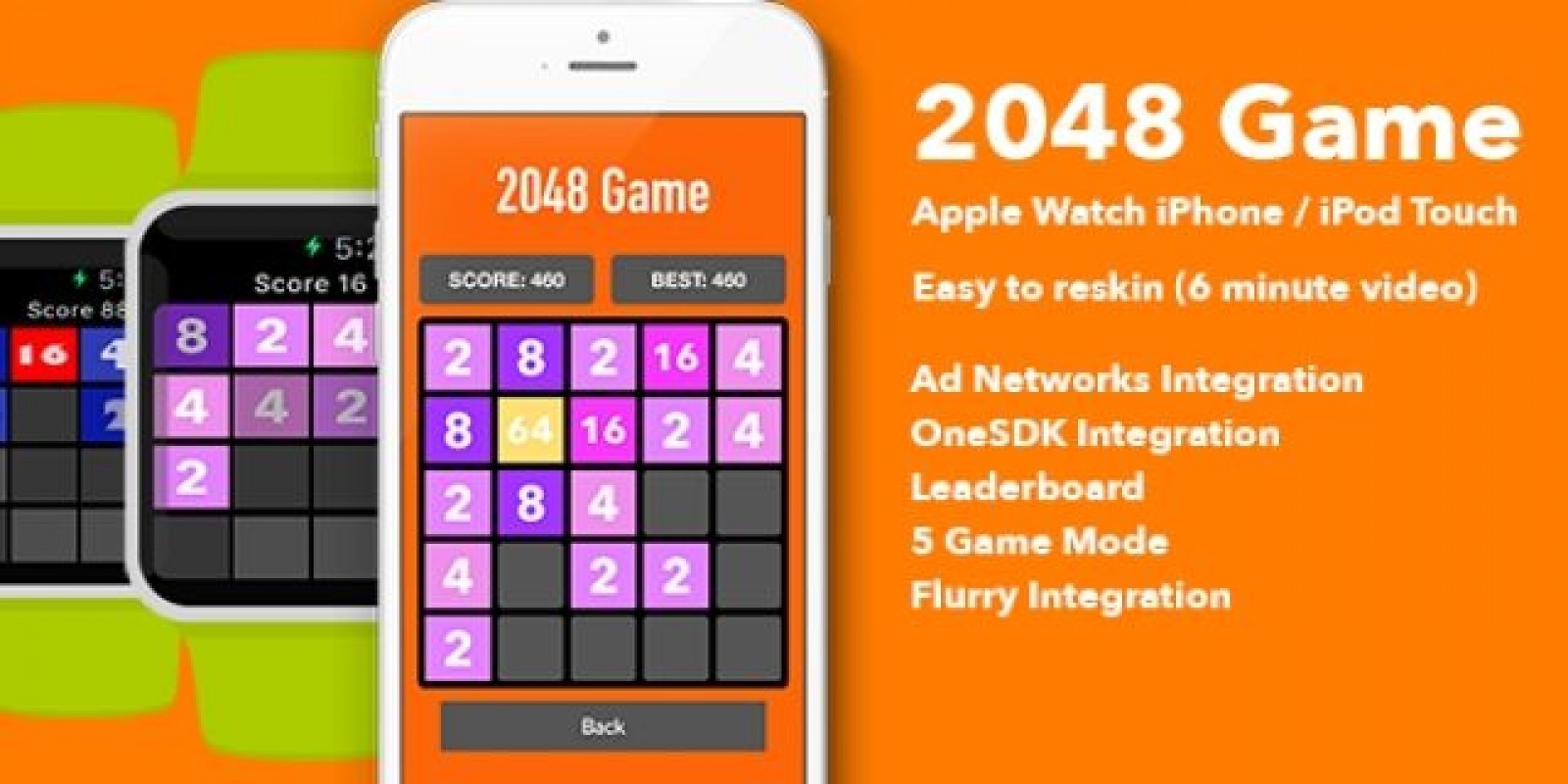 2048 for Apple Watch and iPhone - App Source Code | Codester